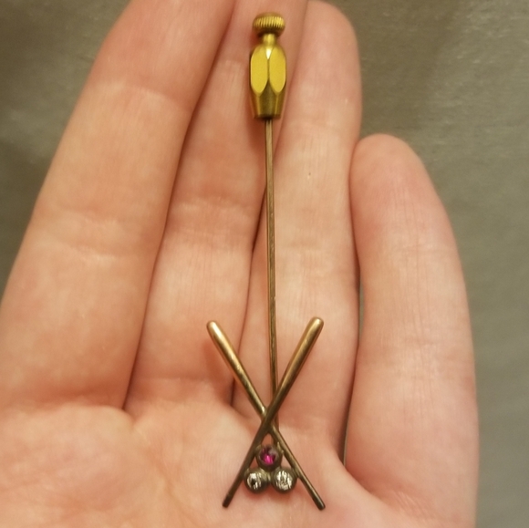 Real gemstones, rare billiards vtg or antique stick pin - Picture 3 of 7